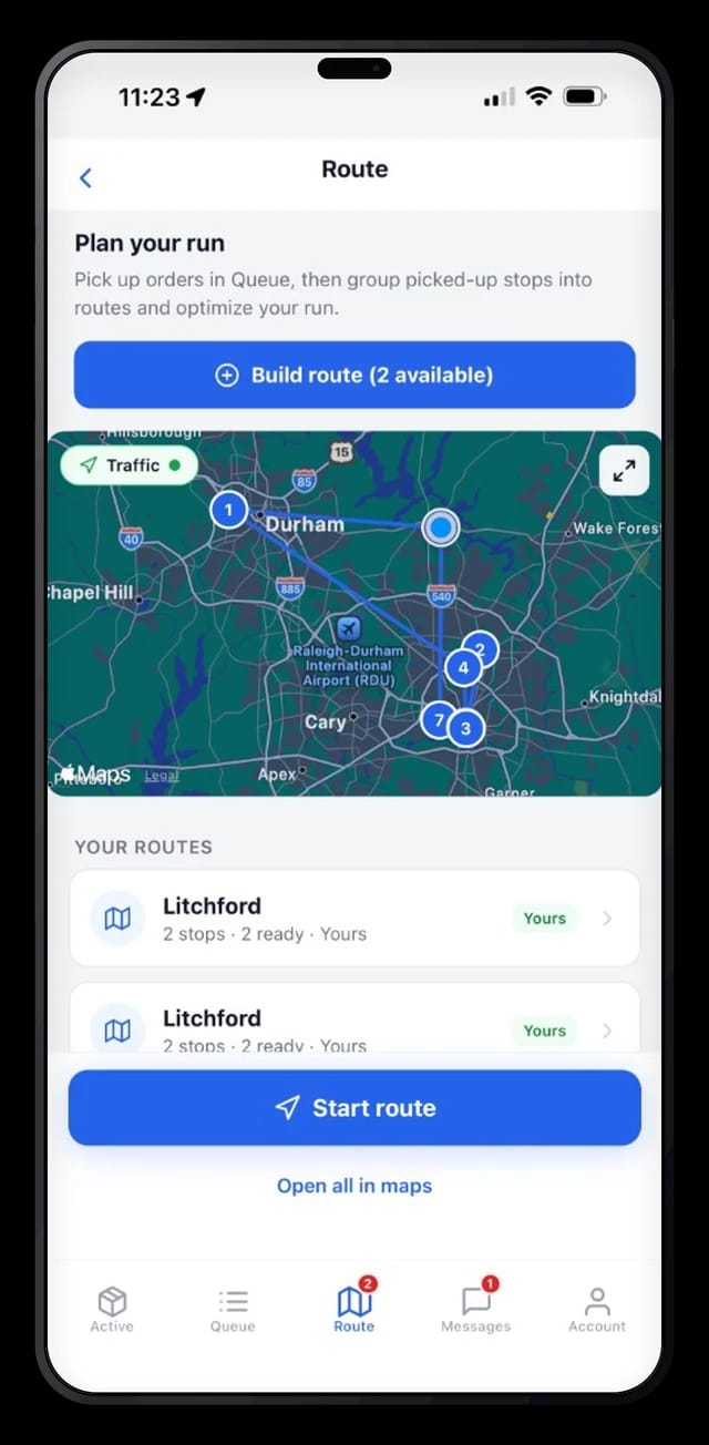 Optimized routes & live traffic