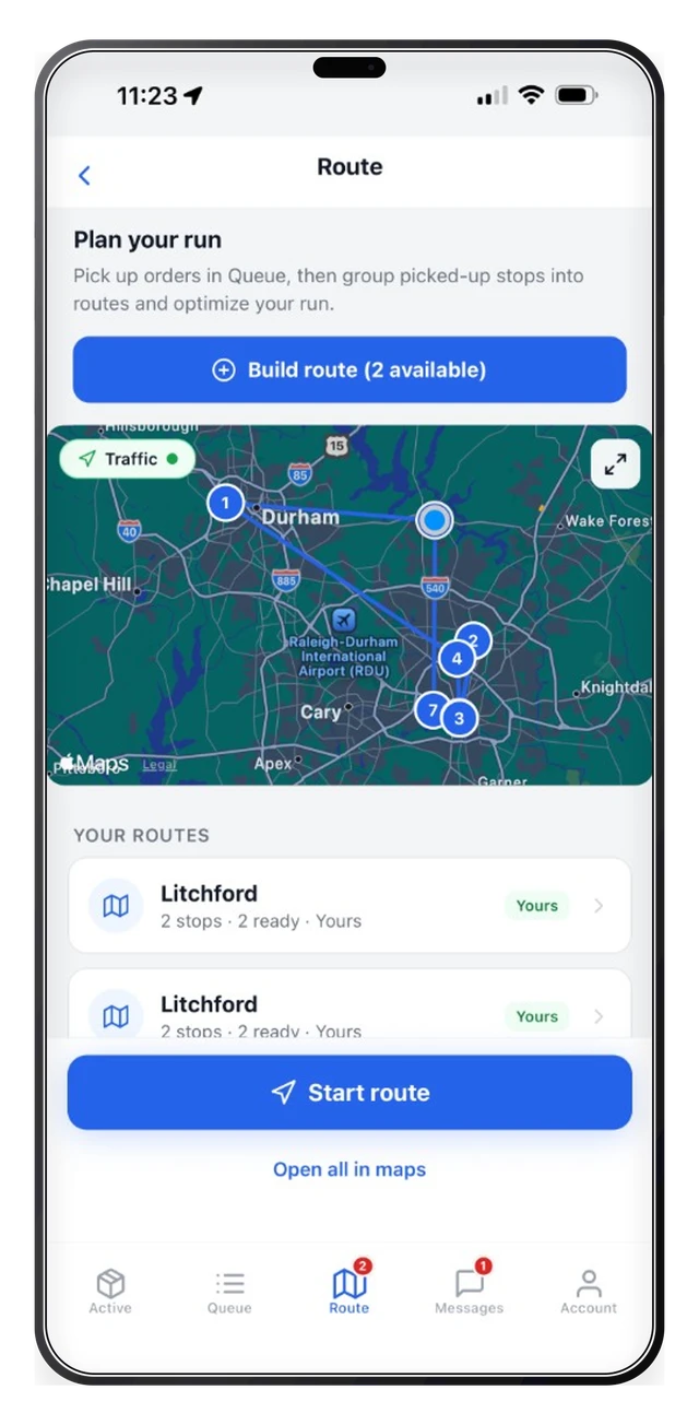 Optimized routes & live traffic